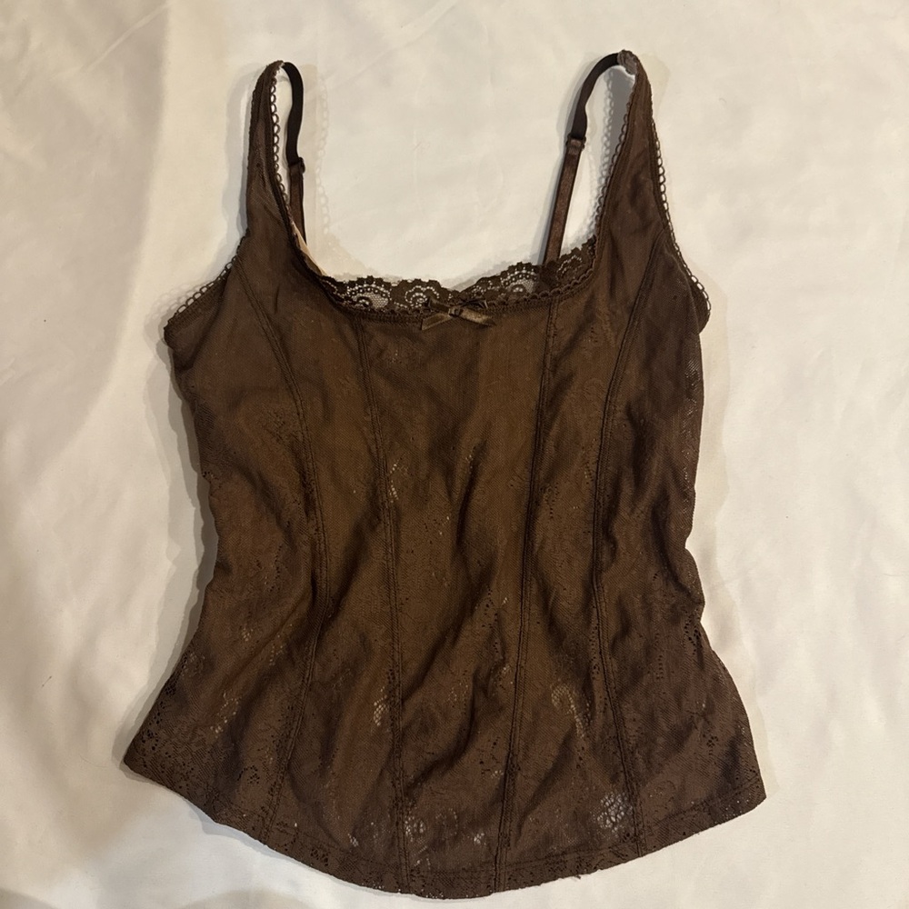 New York & Company Brown Lace Camisole
